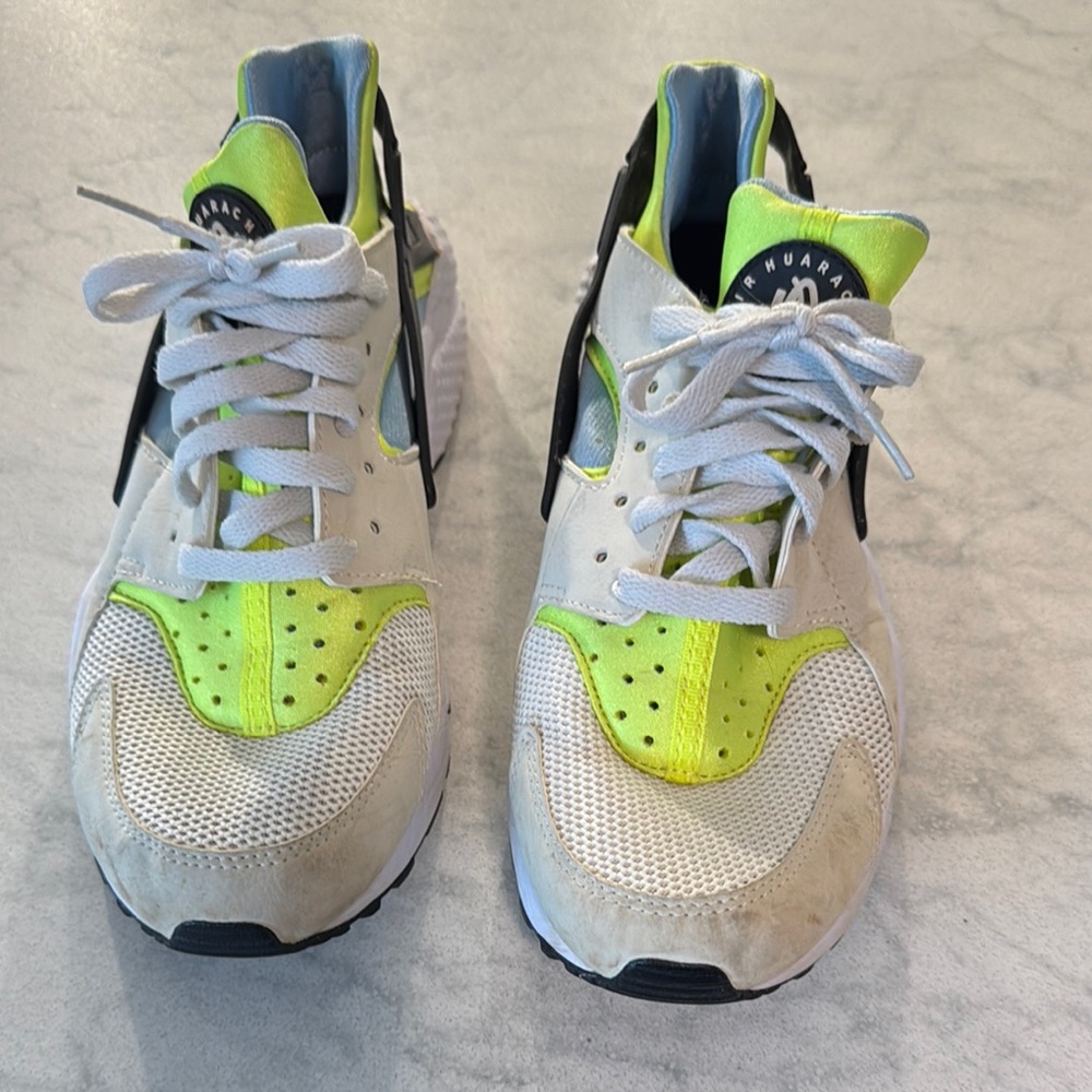 Nike Huarache White and Neon Yellow Sneakers